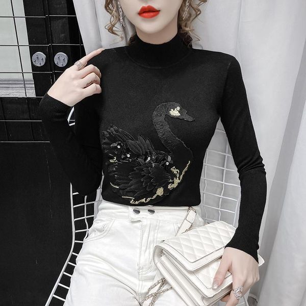 fashion winter women knitted turtleneck vivid embroidery sweater 2021 fall slim pullover long sleeve elasticity women's sweaters, White;black
fashion winter women knitted turtleneck vivid embroidery sweater 2021 fall slim pullover long sleeve elasticity women's sweaters, White;black