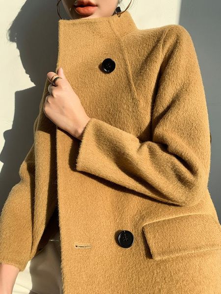 women's wool & blends double sided cashmere coat middle and long 2021 korean albaca alpaca winter, Black
women's wool & blends double sided cashmere coat middle and long 2021 korean albaca alpaca winter, Black