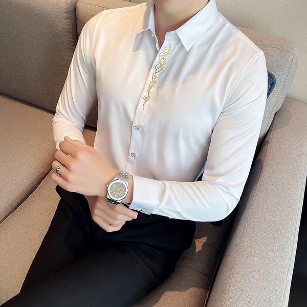 men's casual shirts autumn placket embroidery men shirt british style long sleeve slim business formal dress social tuxedo, White;black
men's casual shirts autumn placket embroidery men shirt british style long sleeve slim business formal dress social tuxedo, White;black