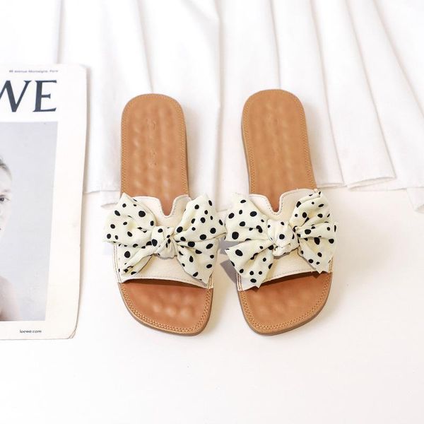slippers women bohemian bow flat summer outdoor non-slip beach shoes flip flops slip on slides zapatos mujer, Black