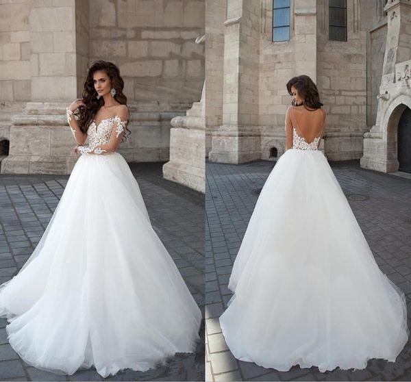 a-line long sleeves backless lace gown wedding dress retro simple bride dresses european fashion formal tulle vestido de novia, White
a-line long sleeves backless lace gown wedding dress retro simple bride dresses european fashion formal tulle vestido de novia, White