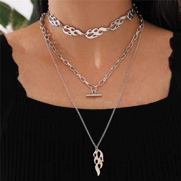 pendant necklaces 3pcs/set punk fire flame necklace for women multilayer chain spark choker party jewelry gifts, Silver
pendant necklaces 3pcs/set punk fire flame necklace for women multilayer chain spark choker party jewelry gifts, Silver