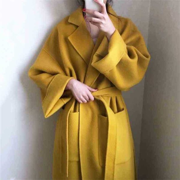 korean style chic wool coat women autumn winter elegant turn down collar long woolen coats ladies bandage belt blends outwear 210525, Black
korean style chic wool coat women autumn winter elegant turn down collar long woolen coats ladies bandage belt blends outwear 210525, Black