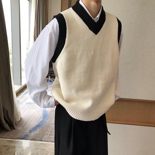 men's vests colors mixed loose casual knitted vest men korean preppy style v neck pullovers sleeveless jacket fashion mens waistcoat, Black;white
men's vests colors mixed loose casual knitted vest men korean preppy style v neck pullovers sleeveless jacket fashion mens waistcoat, Black;white