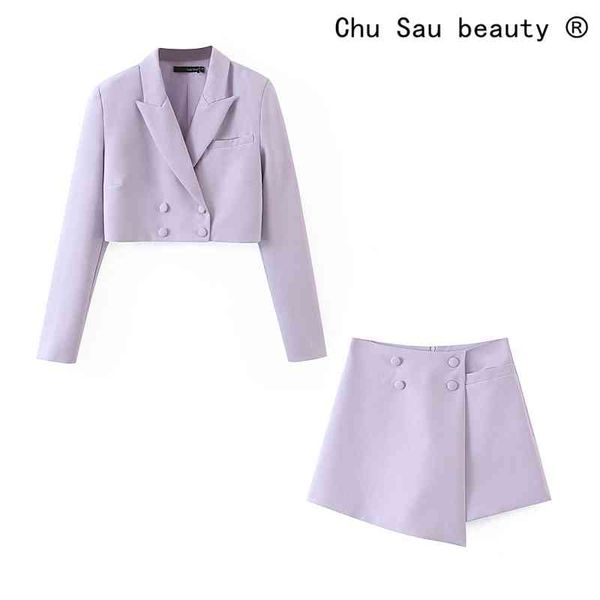 spring autumn women two-piece light purple double-breasted short crop suits blazers + mini irregular culottes 210514, White;black
spring autumn women two-piece light purple double-breasted short crop suits blazers + mini irregular culottes 210514, White;black