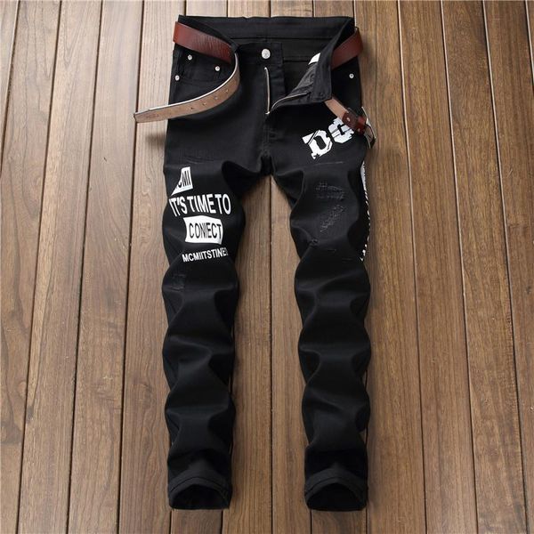 men's jeans 2021 fashion black stretch letter printing ripped denim male straight slim nightclub pants, Blue
men's jeans 2021 fashion black stretch letter printing ripped denim male straight slim nightclub pants, Blue