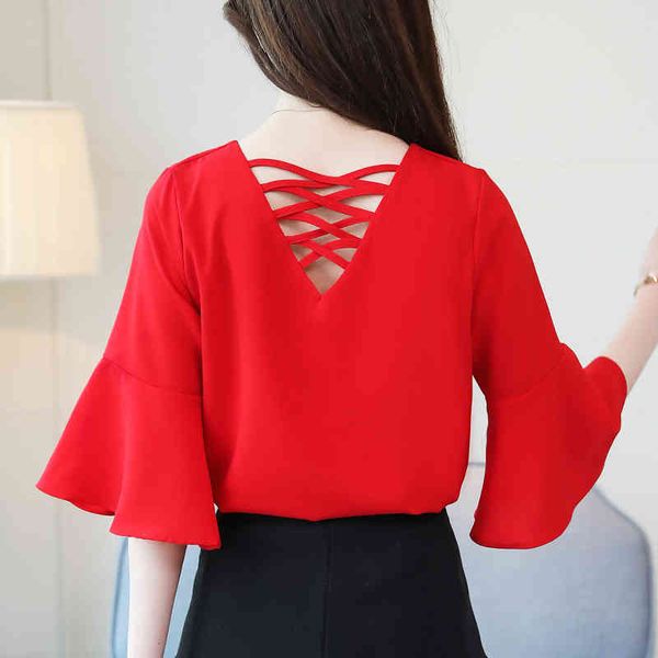 red chiffon blouse shirt summer fashion blusa half-sleeve women v-neck female elegant women's clothing 832i 210420, White
red chiffon blouse shirt summer fashion blusa half-sleeve women v-neck female elegant women's clothing 832i 210420, White