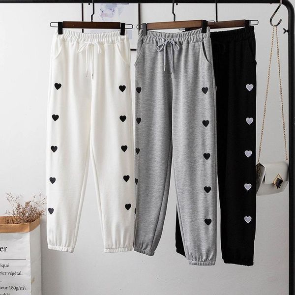 women's pants & capris korean high waist heart embroidery casual women cotton sweatpants sportswear harem 2021 spring summer, Black;white
women's pants & capris korean high waist heart embroidery casual women cotton sweatpants sportswear harem 2021 spring summer, Black;white