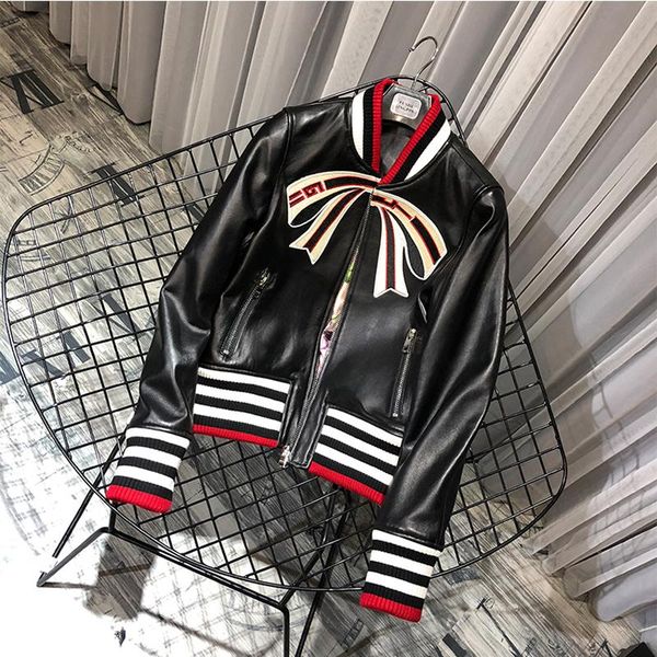 women's leather & faux genuine jacket patchwork style women coat spring 2021 arrival streetwear tie pattern female coats, Black
women's leather & faux genuine jacket patchwork style women coat spring 2021 arrival streetwear tie pattern female coats, Black