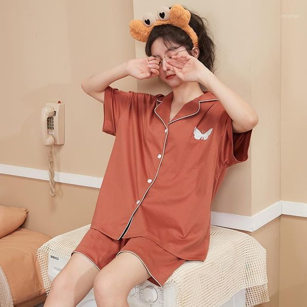 summer cotton 2 piece butterfly print pajamas set women lapel shirts shorts sweet cute korean style solid color loose homewear men's sl, Black;brown
summer cotton 2 piece butterfly print pajamas set women lapel shirts shorts sweet cute korean style solid color loose homewear men's sl, Black;brown