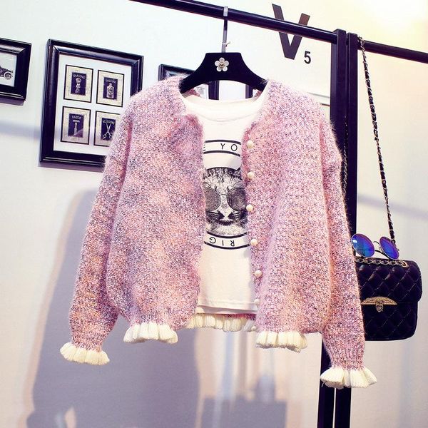 women's sweaters spring loose pearl buttons knit short o-neck cardigan sweater small agaric coat female students, White;black
women's sweaters spring loose pearl buttons knit short o-neck cardigan sweater small agaric coat female students, White;black