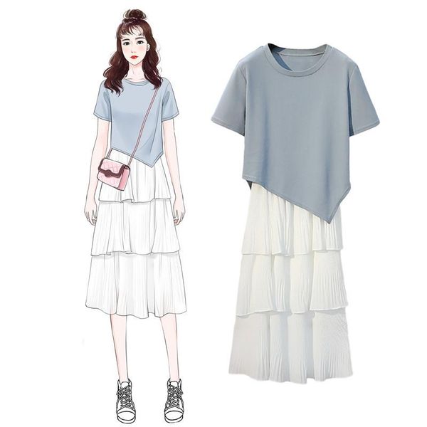 two piece dress sweet women clothing sets summer short sleeve irregular t-shirt + transparent cake layer suit vacation causal beachwear, White
two piece dress sweet women clothing sets summer short sleeve irregular t-shirt + transparent cake layer suit vacation causal beachwear, White