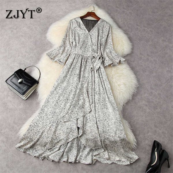elegant women spring designers flare sleeve bandage ruffles leopard print midi asymmetrical dress casual holiday vestidos 210601, Black;gray
elegant women spring designers flare sleeve bandage ruffles leopard print midi asymmetrical dress casual holiday vestidos 210601, Black;gray