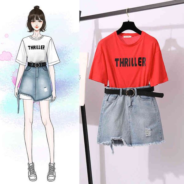 two piece dress new summer 2 set fashion women's red letters print girl loose long t-shirt + jeans tassel hole bodycon skirt sets, White
two piece dress new summer 2 set fashion women's red letters print girl loose long t-shirt + jeans tassel hole bodycon skirt sets, White
