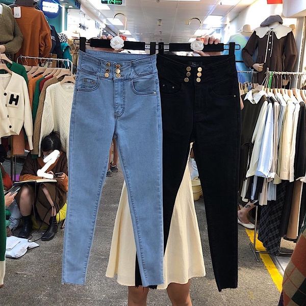 women's jeans spring vintage double breasted high waist elastic slim pencil pants streetwear denim trousers, Blue
women's jeans spring vintage double breasted high waist elastic slim pencil pants streetwear denim trousers, Blue
