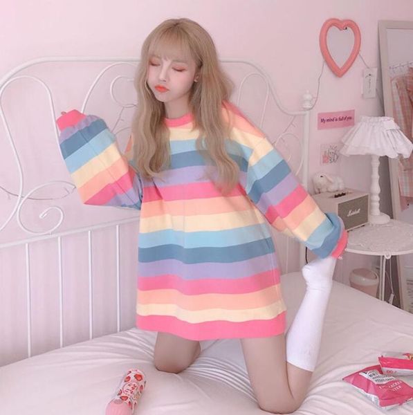 women's hoodies & sweatshirts sweatshirt pullover women clothing fall cute street style loose thin rainbow stripe kawaii girl schoolgi, Black
women's hoodies & sweatshirts sweatshirt pullover women clothing fall cute street style loose thin rainbow stripe kawaii girl schoolgi, Black