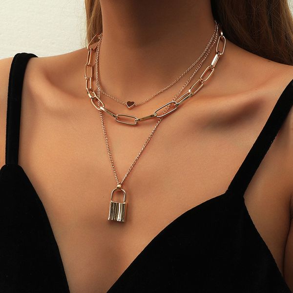 fashion necklace thick chain love lock multi-layer jewelry, Silver
fashion necklace thick chain love lock multi-layer jewelry, Silver