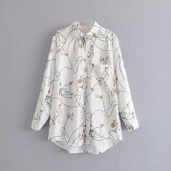 women's blouses & shirts 2021 summer lapel single pocket chain printed long sleeve shirt casual wear camisas de mujer chemise femme, White
women's blouses & shirts 2021 summer lapel single pocket chain printed long sleeve shirt casual wear camisas de mujer chemise femme, White