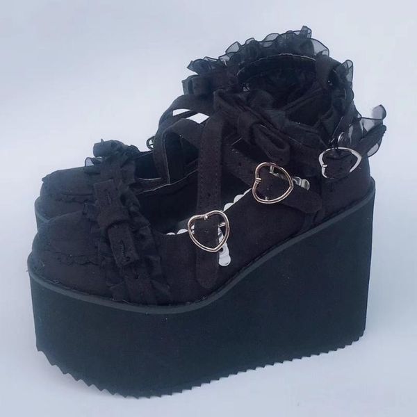 12cm wedge heel flock sweet lolita high platform shoes lace ankle strap princess girls custom tailor available dress, Black
12cm wedge heel flock sweet lolita high platform shoes lace ankle strap princess girls custom tailor available dress, Black