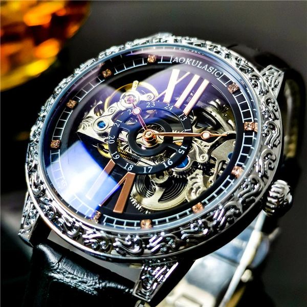 wristwatches trendy carved design automatic mechanical watch men's waterproof novel retro versatile series self winding horloge man, Slivery;brown
wristwatches trendy carved design automatic mechanical watch men's waterproof novel retro versatile series self winding horloge man, Slivery;brown