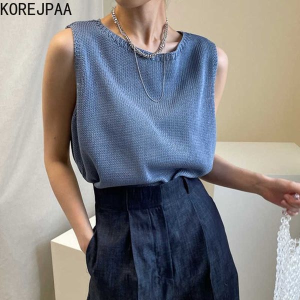 korejpaa women tank summer korean retro temperament round neck pullover loose versatile solid color sleeveless knit vest 210526, White
korejpaa women tank summer korean retro temperament round neck pullover loose versatile solid color sleeveless knit vest 210526, White