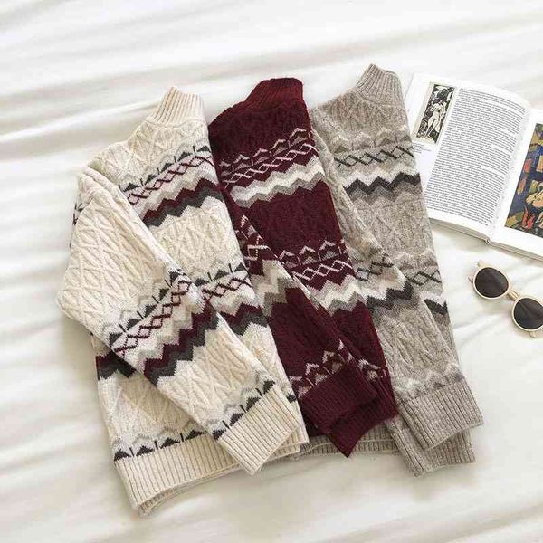 vintage argyle sweater women korean style long sleeve loose oversize stripe pullover knitted woman streetwear sweaters 210602, White;black
vintage argyle sweater women korean style long sleeve loose oversize stripe pullover knitted woman streetwear sweaters 210602, White;black