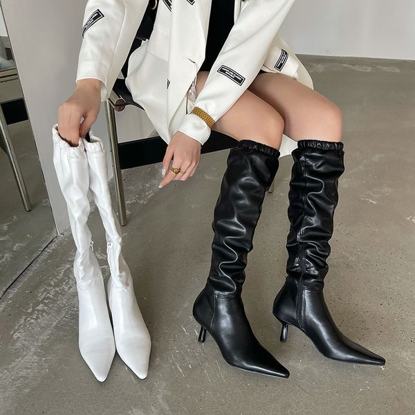 women's in the autumn of 2021: thin tube , sharp end folds, elastic mouth high heel boots 163-1, Black
women's in the autumn of 2021: thin tube , sharp end folds, elastic mouth high heel boots 163-1, Black