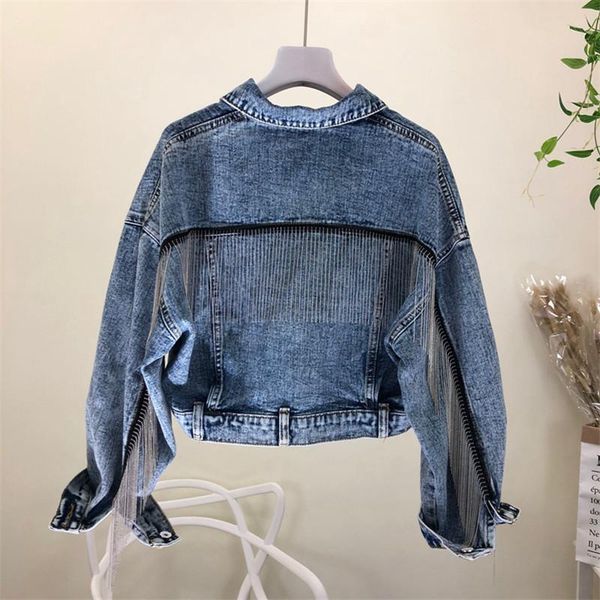 women's jackets vintage short jeans jacket coat 2021 autumn tassel loose bat sleeve bomber denim jaqueta casual m60, Black;brown
women's jackets vintage short jeans jacket coat 2021 autumn tassel loose bat sleeve bomber denim jaqueta casual m60, Black;brown