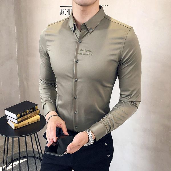 men's casual shirts 2021 autumn dress british style social shirt men long sleeve solid color embroidery camisas para hombre korean clot, White;black
men's casual shirts 2021 autumn dress british style social shirt men long sleeve solid color embroidery camisas para hombre korean clot, White;black
