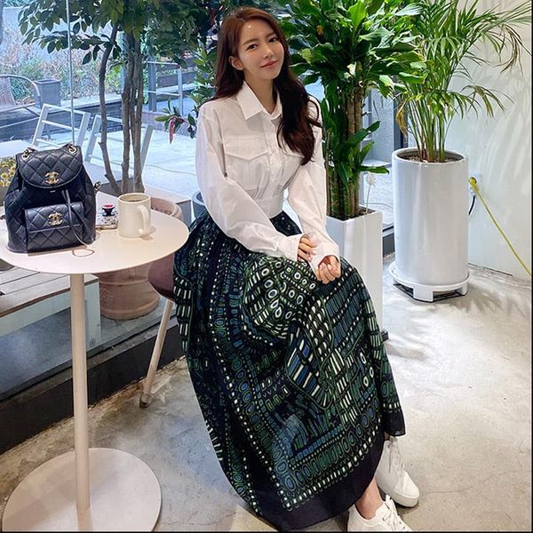 green women tracksuits fashion printed high waist skirts 2 pieces set white cotton shirt crop and long skirt sets, Gray
green women tracksuits fashion printed high waist skirts 2 pieces set white cotton shirt crop and long skirt sets, Gray