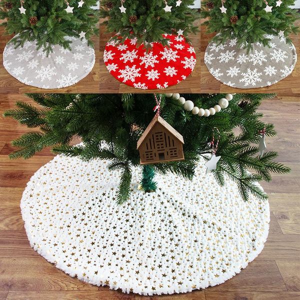 christmas decorations decoration tree skirt five-star print white plush
