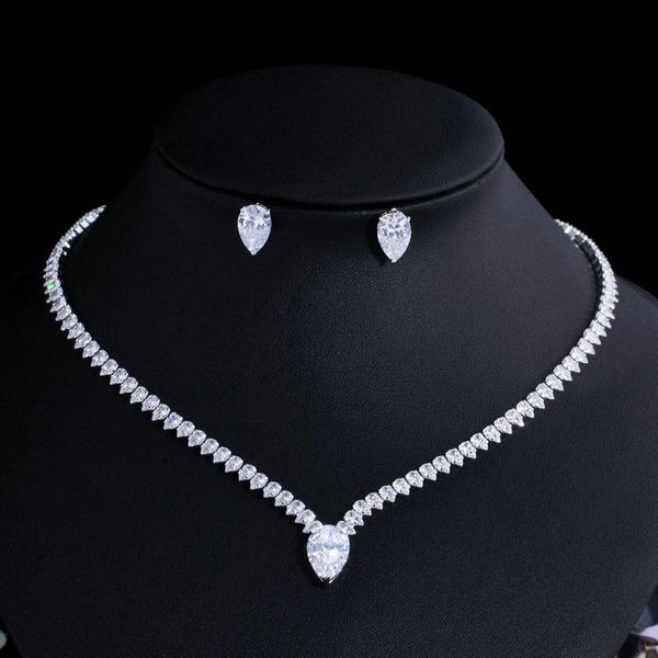 earrings & necklace 2021 korean bridal costume jewelry cubic zircon shiny water drop chokers earring wedding cz set for female, Silver
earrings & necklace 2021 korean bridal costume jewelry cubic zircon shiny water drop chokers earring wedding cz set for female, Silver