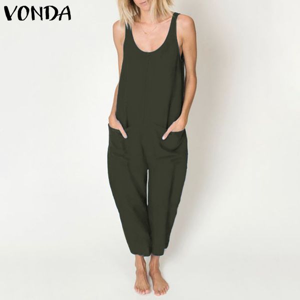 long jumpsuits vonda women fashion solid 2021 summer rompers sleeveless vintage casual wide leg pants loose dungarees 5xl, Black;white
long jumpsuits vonda women fashion solid 2021 summer rompers sleeveless vintage casual wide leg pants loose dungarees 5xl, Black;white