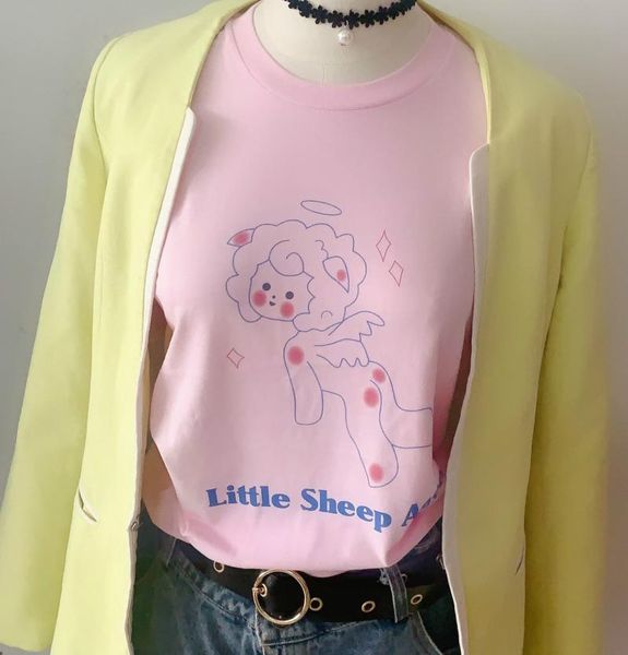 women's t-shirt vip hjn little sheep angel tees summer cherub lamb sweet cartoon printing loose medium long, White
women's t-shirt vip hjn little sheep angel tees summer cherub lamb sweet cartoon printing loose medium long, White