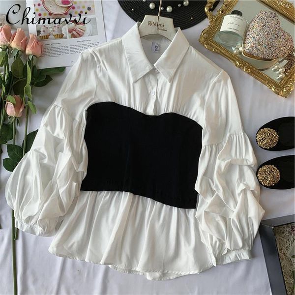 women's blouses & shirts french elegant commuting puff sleeve shirt 2021 spring/autumn knitted stitching fake two-piece fashion simple, White
women's blouses & shirts french elegant commuting puff sleeve shirt 2021 spring/autumn knitted stitching fake two-piece fashion simple, White