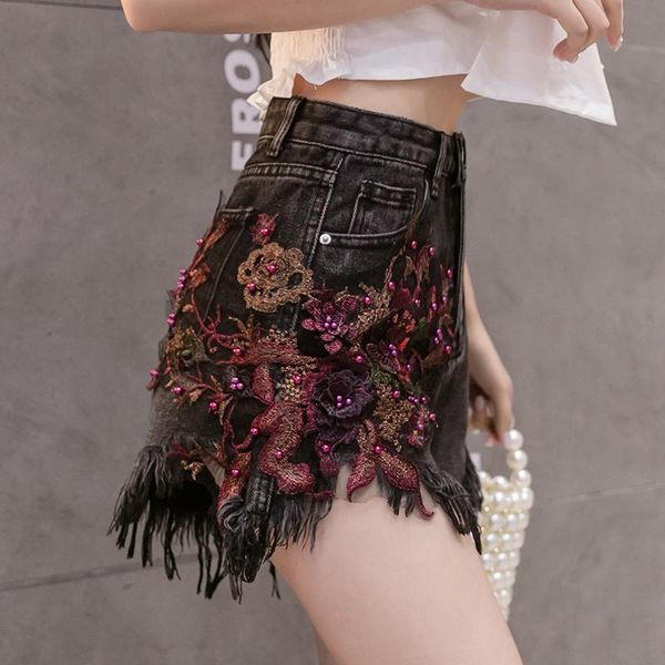 women's shorts 2021 arrivals embroidery beadingtassel denim female fashion tide girl, White;black
women's shorts 2021 arrivals embroidery beadingtassel denim female fashion tide girl, White;black