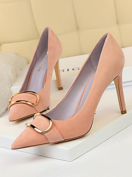dress shoes women's high heel suede shallow mouth pointed show thin metal belt buckle, Black
dress shoes women's high heel suede shallow mouth pointed show thin metal belt buckle, Black