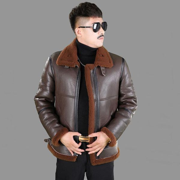 men's leather & faux winter 2021 real sheepskin fur one-piece coat short loose leisure warm versatile european fashion jacket, Black
men's leather & faux winter 2021 real sheepskin fur one-piece coat short loose leisure warm versatile european fashion jacket, Black