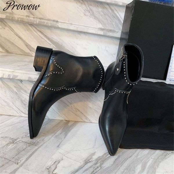boots prowow autumn winter studed leather ankle zip side cowboy shoes women with heel, Black
boots prowow autumn winter studed leather ankle zip side cowboy shoes women with heel, Black