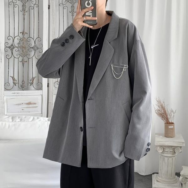 men's suits & blazers autumn 2021 pin loose korean fashion clothing oversized jackets for young mens boyfriend stylish grey streetwear, White;black
men's suits & blazers autumn 2021 pin loose korean fashion clothing oversized jackets for young mens boyfriend stylish grey streetwear, White;black