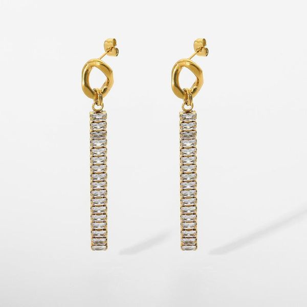 hoop & huggie trendy geometric gold plated stainless steel shiny tassel drop full zircon chain earrings for women, Golden;silver
hoop & huggie trendy geometric gold plated stainless steel shiny tassel drop full zircon chain earrings for women, Golden;silver