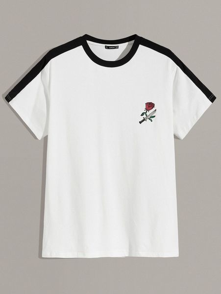 men rose and knife print two tone tee r5dc#, White;black 
men rose and knife print two tone tee r5dc#, White;black