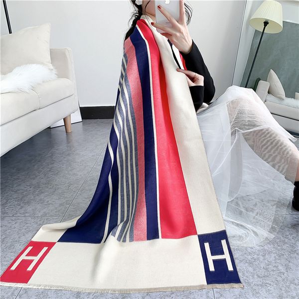 2021 new winter shawl dual purpose thermal geometric color matching cashmere like long thickened scarf, Blue;gray
2021 new winter shawl dual purpose thermal geometric color matching cashmere like long thickened scarf, Blue;gray