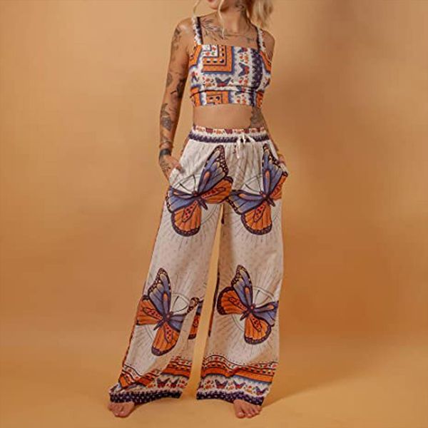 elegant floral print set womens pants fashion sleeveless 2 pieces and long pant suit female two matching outfits, White
elegant floral print set womens pants fashion sleeveless 2 pieces and long pant suit female two matching outfits, White