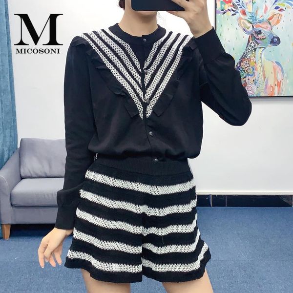 women's tracksuits 2021 autumn fashion ruffle single-breasted cardigan black and white stripe knitted suit ladies two-piece set, Gray
women's tracksuits 2021 autumn fashion ruffle single-breasted cardigan black and white stripe knitted suit ladies two-piece set, Gray