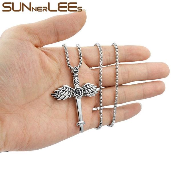 pendant necklaces sunnerlees 316l stainless steel jesus christ feather cross necklace beads link chain men women gift sp55, Silver
pendant necklaces sunnerlees 316l stainless steel jesus christ feather cross necklace beads link chain men women gift sp55, Silver