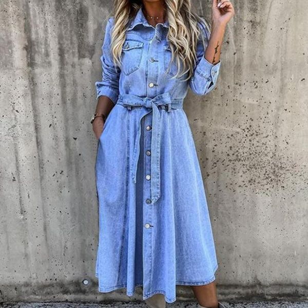 casual dresses 50% dropsingle-breasted high waist denim dress shrink-resistant lapel belt long sleeve women midi streetwear, Black;gray
casual dresses 50% dropsingle-breasted high waist denim dress shrink-resistant lapel belt long sleeve women midi streetwear, Black;gray