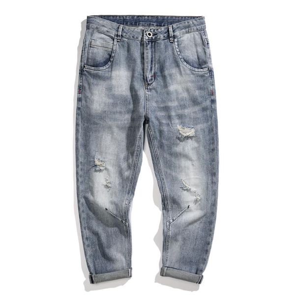 men's jeans ripped men light blue stretch harem pants cropped trousers ankle-length distressed frayed hip hop clothes
men's jeans ripped men light blue stretch harem pants cropped trousers ankle-length distressed frayed hip hop clothes