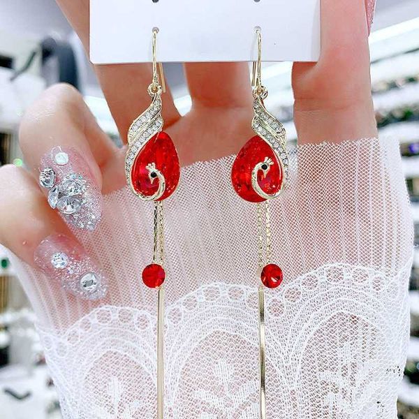 hoop & huggie temperament long red zircon phoenix mesh blue burst peacock earrings for women fashion wedding holiday party high jewelry gift, Golden;silver
hoop & huggie temperament long red zircon phoenix mesh blue burst peacock earrings for women fashion wedding holiday party high jewelry gift, Golden;silver