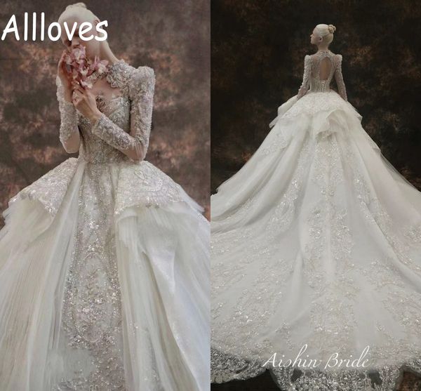 luxurious sparkly crystals lace ball gown wedding dresses with long sleeves dubai arabic sparkly sequins beading ruched chapel train princes, White
luxurious sparkly crystals lace ball gown wedding dresses with long sleeves dubai arabic sparkly sequins beading ruched chapel train princes, White